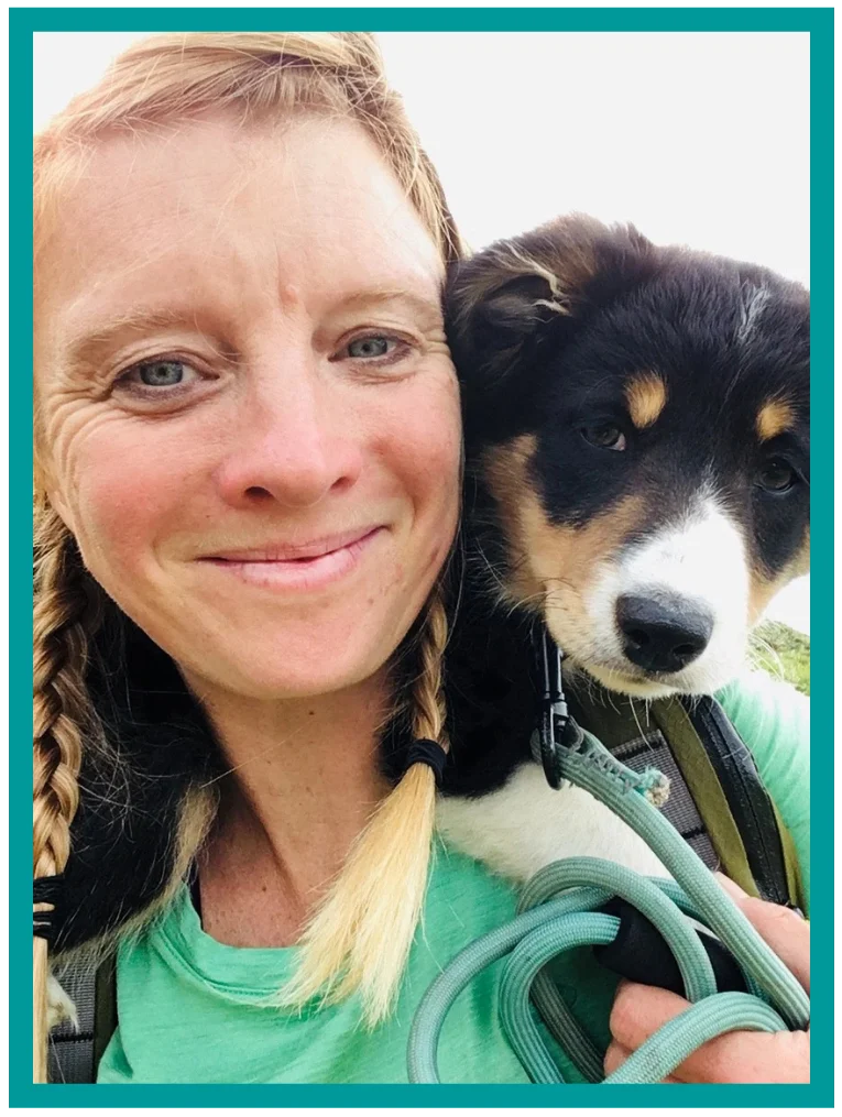 Ros taking a selfie with her dog Blea while out walking