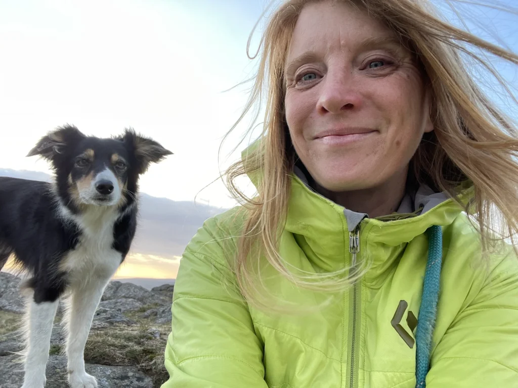 Ros taking a selfie with her dog Blea on a Lake District summit