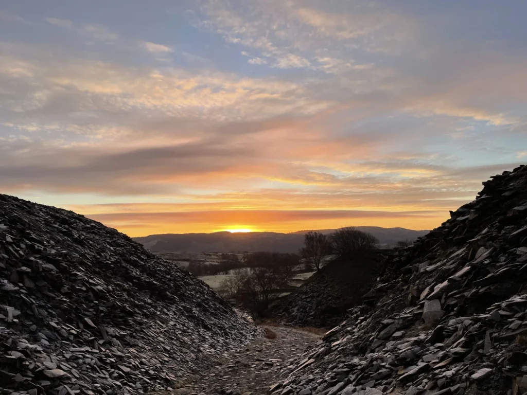 Sunrise over Coniston seen from the Coppermines quarry