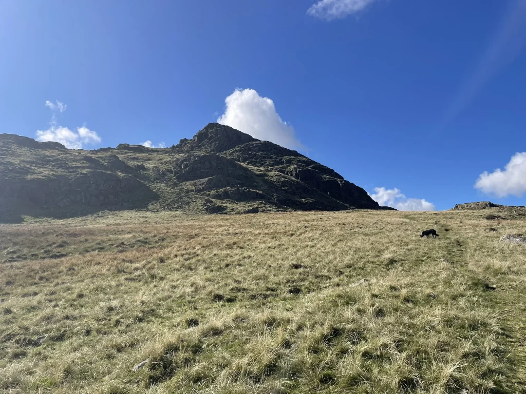 Green Crag rising above open fell slopes near Harter Fell and Hard Knott