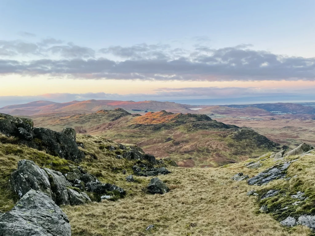 View from Green Crag towards the Western Lake District and distant coast