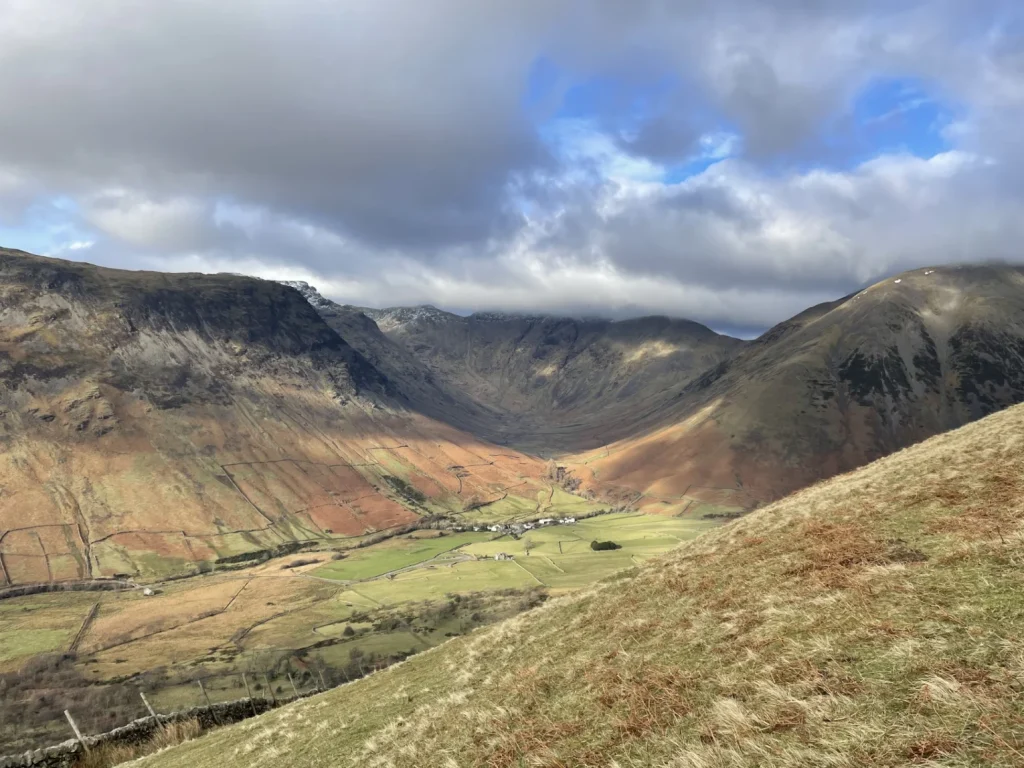 View down into Wasdale valley from Lingmell near Scafell Pike